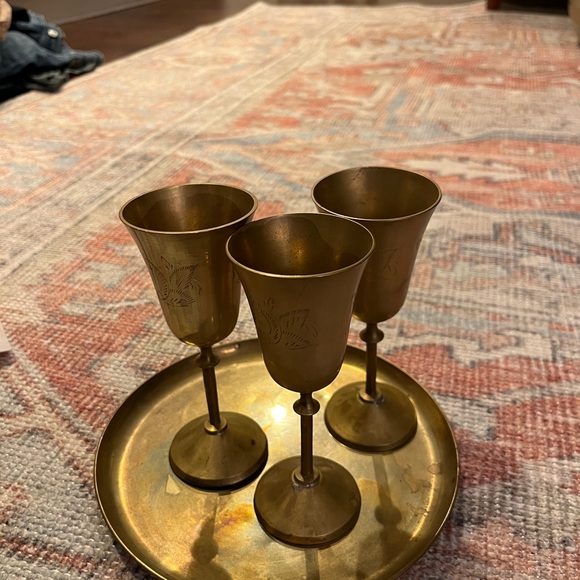vintage brass tray and cups - Picture 3 of 4